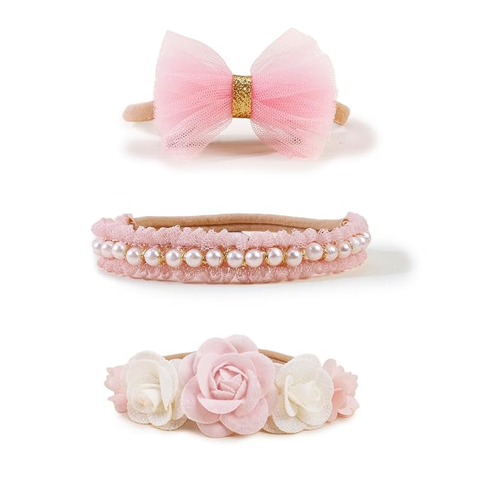OOSAKU Baby Girl Flower Headbands Set Elastic Floral Headbands 6pcs Soft Nylon Hair Band for Newborn Toddler Hair Accessories (XKFD001)
