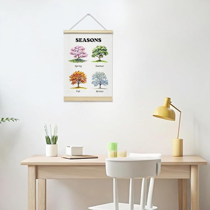 Seasons Trees Canvas Poster Hanger Frame, Spring Summer Autumn Winter Wall Art for Kids, Educational Wall Decor for Classroom Nursery Playroom Bedroom -033