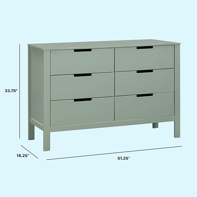 Carter's by DaVinci Colby 6-Drawer Baby Dresser - Wooden Double Chest of Drawers for Kids, Boys, and Girls - Versatile Storage Dresser for Bedroom, Nursery, Living Room and Hallway - Light Sage