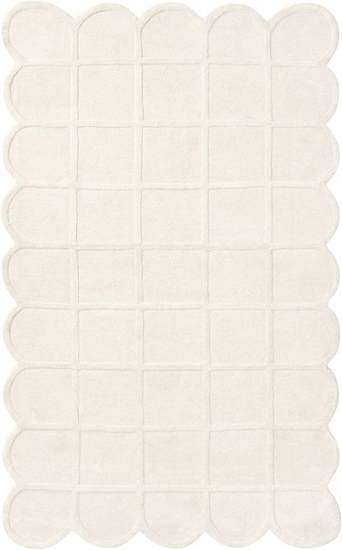 Selena Scallop Area Rug – 9’ x 12' – Handmade Wool Area Rugs – Beige – Rugs for Living Room, Bedroom – Anti-Skid – Carpets with Non-Slip Natural Backing with 100% Cotton