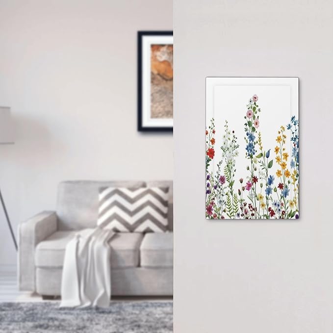 Decorative Light Switch Cover Colorful Wildflowers Plants Flowers on White Background Wall Plate Cover 1 Gang Blank No Device Outlet Covers Electrical Switchplate for Bathroom Home Decor