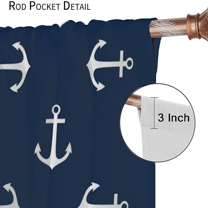 BAEKJIN Nautical Curtains,MarineThemed Oceanic Anchor Pattern Print Decor Home Bedroom Living Room Window Treatments 2 Panel Set 42x45 Inch
