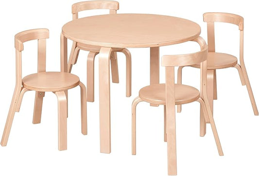 Bentwood Kids Table and Chairs Set, Kids Furniture, Natural, 5-Piece