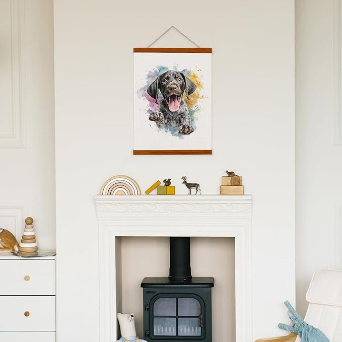 bitCNY Playful Puppy Watercolor Wall Art 12x16 Inch – Cute Dog Painting for Pet Lovers, Kids Room or Nursery Decor
