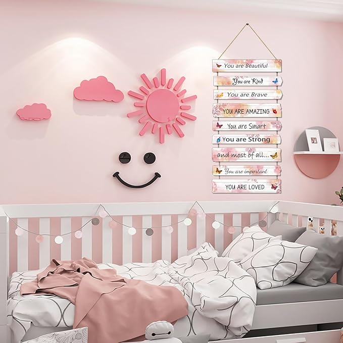 Butterfly Girls Room Decor, Pink Wall Decor for Baby Girl, Girl Bedroom Decor Art Signs, Trendy Stuff Decorations for Kids Nursery Bed Room Dorm Classroom Bathroom