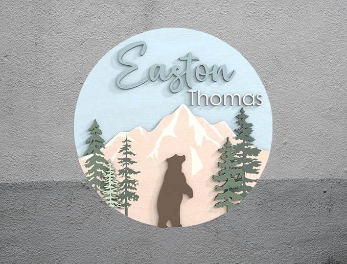 Personalised Baby Name – Space Themed Newborn Photo Prop – Cute Bear Nursery Sign – 3D Name Announcement