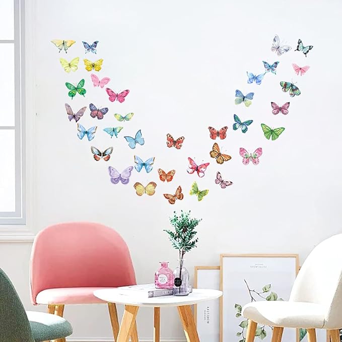 AOWDIAO Watercolor Butterfly Peel and Stick Wall Decals for Girls Bedroom Nursery Room Decor
