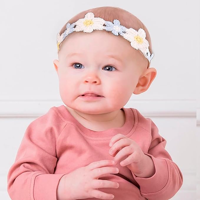 OOSAKU Baby Girl Flower Headbands Set Elastic Floral Headbands 6pcs Soft Nylon Hair Band for Newborn Toddler Hair Accessories (XKFD006)