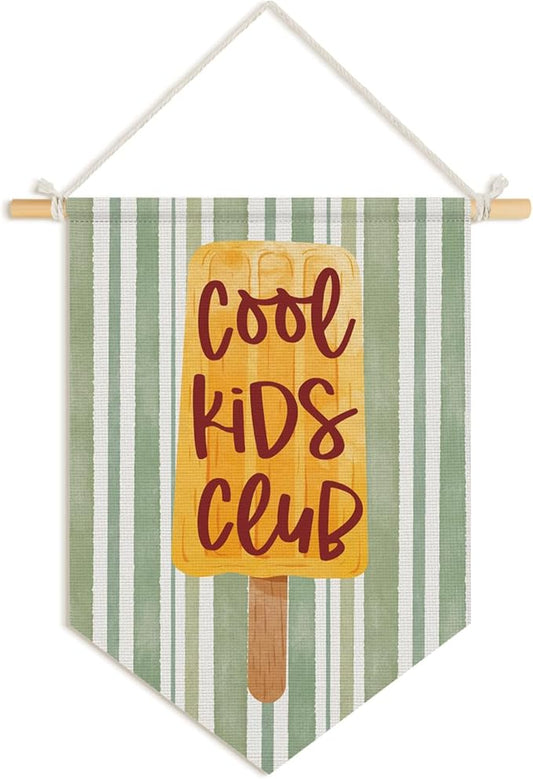 Cool Kids Club Banner - Playroom Decor, Play Room Decor, Hanging Flag Pennant Banner Wall Decor Gifts for Classroom Nursery Homeschool Boys Girls Room 15x11 Inch