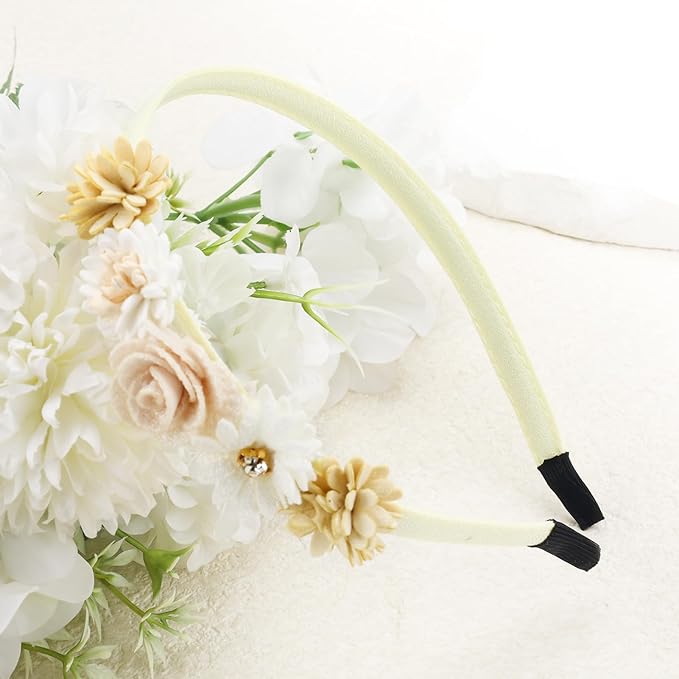 Flower Headbands for Girls Kids Toddlers Rose Floral Headpiece Non Slip Elegant Wedding Flower Crown Hairband Spring Summer Fashion Cloth Headdress Accessories for Birthday Party (Yellow)