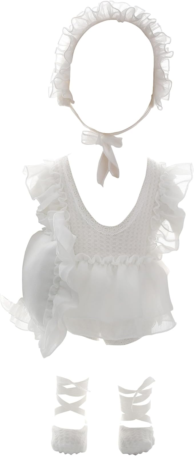 Holibeat Baby Girl 4PCS Photography Props (Romper+Pillow+Hat+Shoes) Newborn Girl Christmas Lace Photoshoot Outfits Infant Posing Props (white)