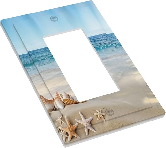 Outlet Covers Summer Beach Starfish Shells 1 Gang Light Switch Cover Plate Single Rocker Switch plate Covers Decorative Wall Plates Electrical GFCI Receptacle for Bathroom Home Decor