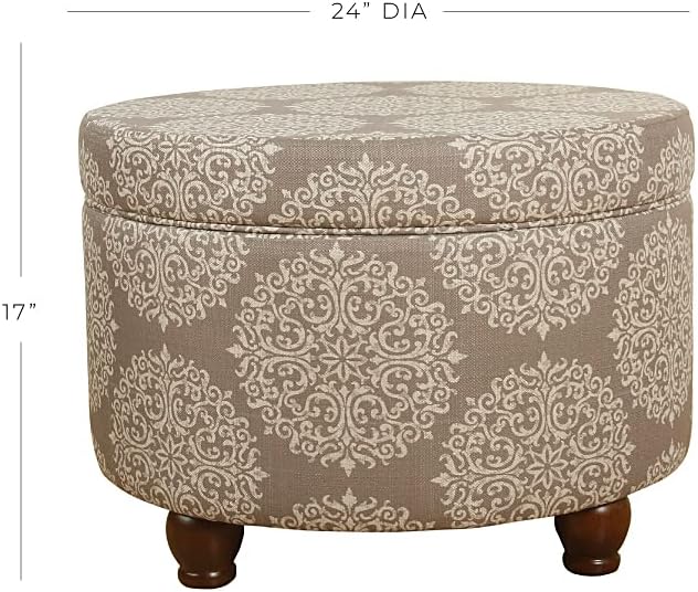 Homepop Home Decor | Upholstered Round Storage Ottoman | Ottoman with Storage for Living Room & Bedroom, Brown Medallion