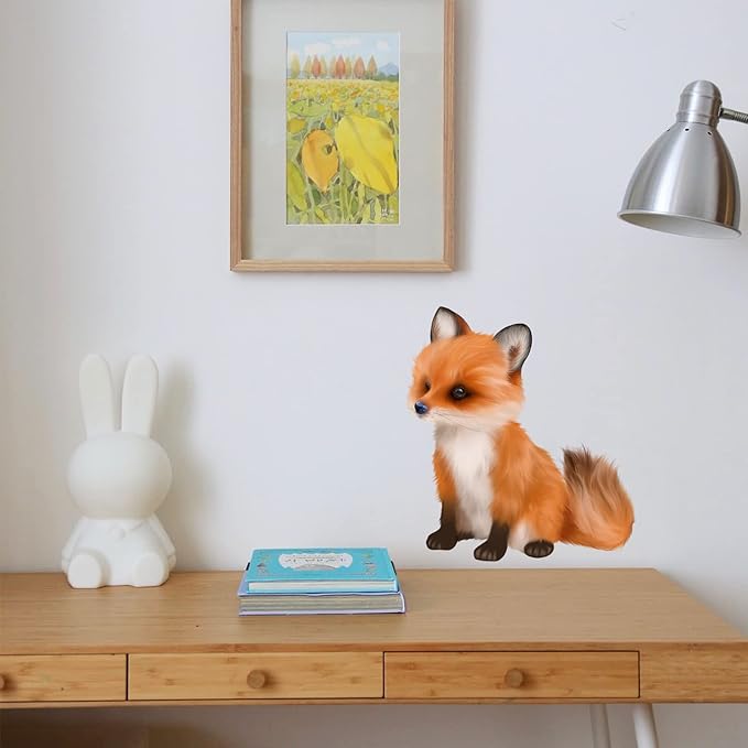 ROFARSO Lifelike Cute Lovely Little Red Fox Animal Wall Stickers Removable Wall Decals Peel and Stick Wall Art Decorations Home Decor for Kid Nursery Baby Bedroom Living Room Playing Room Murals