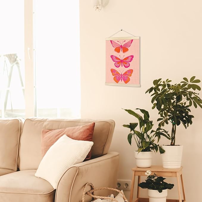 BESERH Funky Y2K Pink and Orange Butterfly Poster Hanger Frame, Preppy Room Dorm Decor, Trendy Retro Pink Butterfly Hanging Posters Wall Decor for Girls Room Girly Bedroom Apartment, 12x16 Inches
