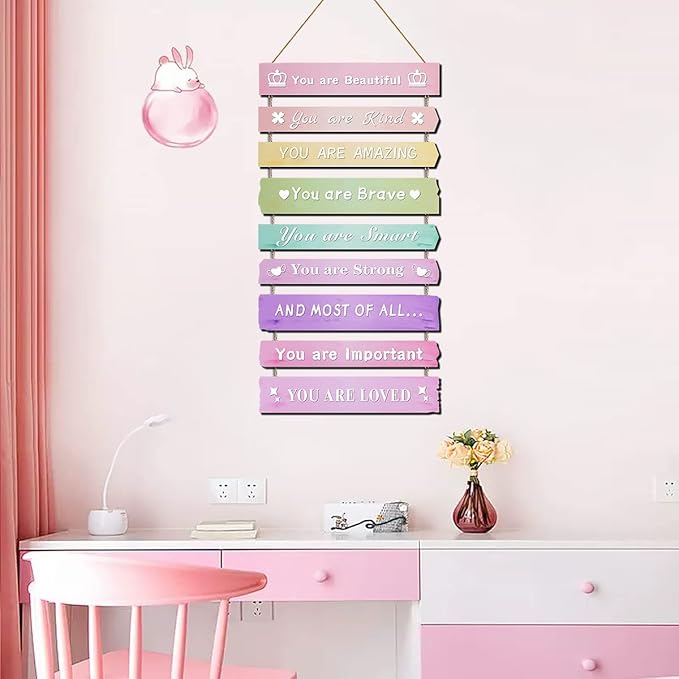 Pink Room Decor for Teen Girls Aesthetic, Cute Bedroom Wall Decor for Baby Girl, Boho Rainbow Wall Art Signs, Trendy Stuff Decorations for Kids Nursery Bed Room Dorm Classroom Bathroom