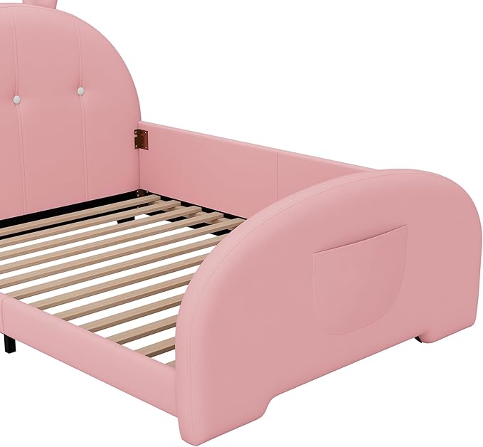 Harper & Bright Designs Twin Size Upholstered Rabbit Shape Princess Bed Frame for Boys Girls Kids Adults Toddler, Twin Size Platform Bed with Headboard and Footboard,Pink