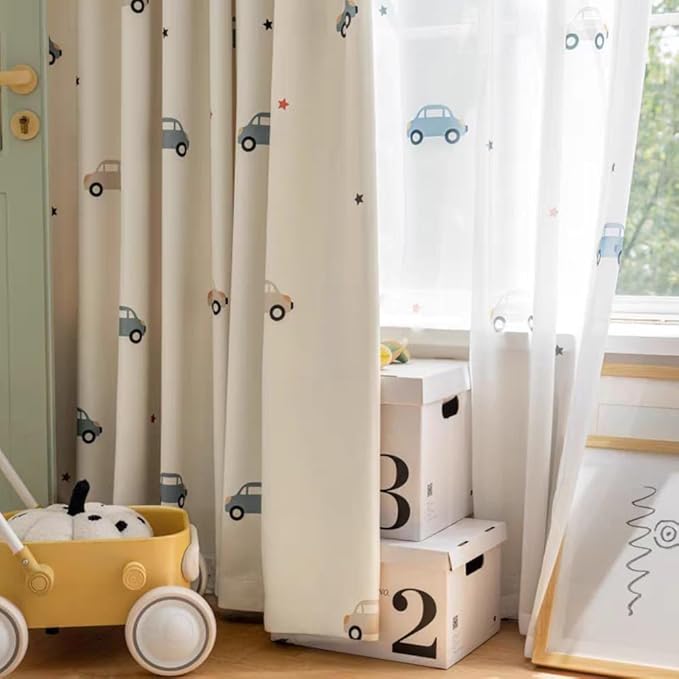 Cartoon Car Patterned Curtains for Boys Bedroom Printed Room Darkening Blackout Curtain Drapes for Nursery Grommet Car Curtains 1 Panel W78 x L102 Inch