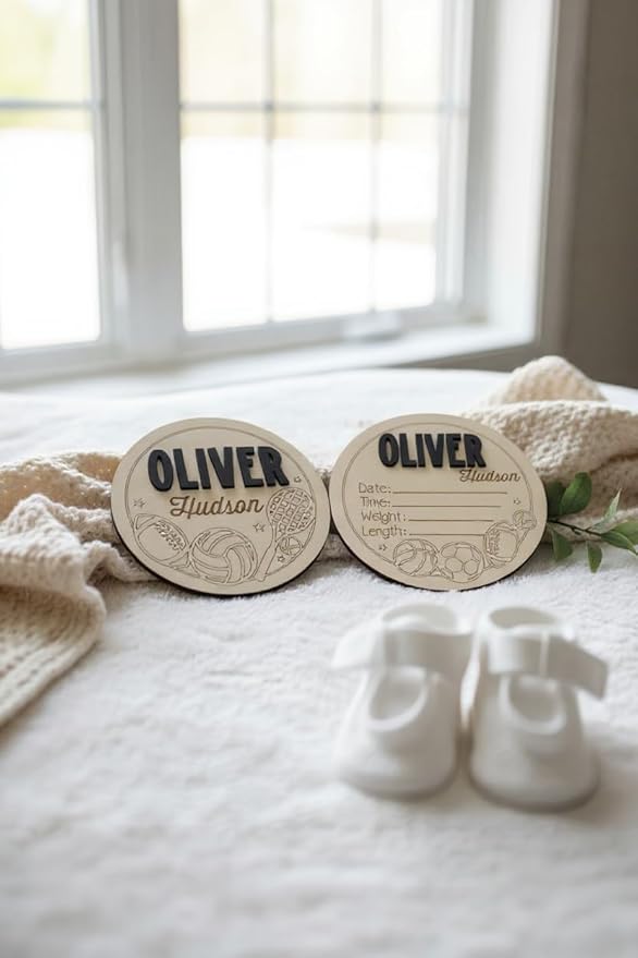 352 Mercantile Personalized Sports Theme Baby Name Sign Wooden Baby Boy Birth Name Plaque, (NAME SIGN)