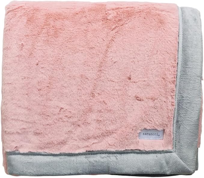 SARANONI Oversized Luxury Blanket | Breathable Super Soft, Lush, Plush Comfy Blankets for Adults | Light Pink/Gray - X-Large 60” x 80”