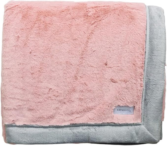 SARANONI Oversized Luxury Blanket | Breathable Super Soft, Lush, Plush Comfy Blankets for Adults | Light Pink/Gray - X-Large 60” x 80”