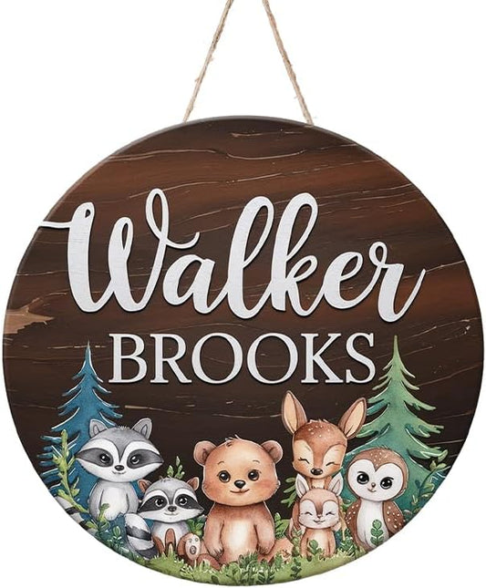 Personalized Name for Nursery Wall, Raccoon Bear Fox Sign for Baby Door Decor, Newborn Gifts for Girl, Girls Nursery Wall Bedroom Decorations, Mother's Day Gifts for New Mom Dad Gift