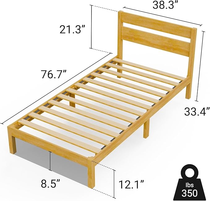LIFEMENT Classic Wood Platform Bed Frame with Headboard, Essential, Noise Free, Under Bed Storage, No Box Spring Needed, Easy Assembly (Natural, Twin)