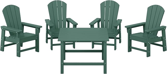 Costaelm Paradise Kids 5-Piece HDPE Outdoor Square Patio Dining Table and Chairs Set, Dark Green