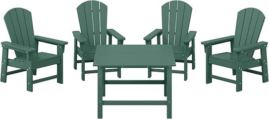 Costaelm Paradise Kids 5-Piece HDPE Outdoor Square Patio Dining Table and Chairs Set, Dark Green