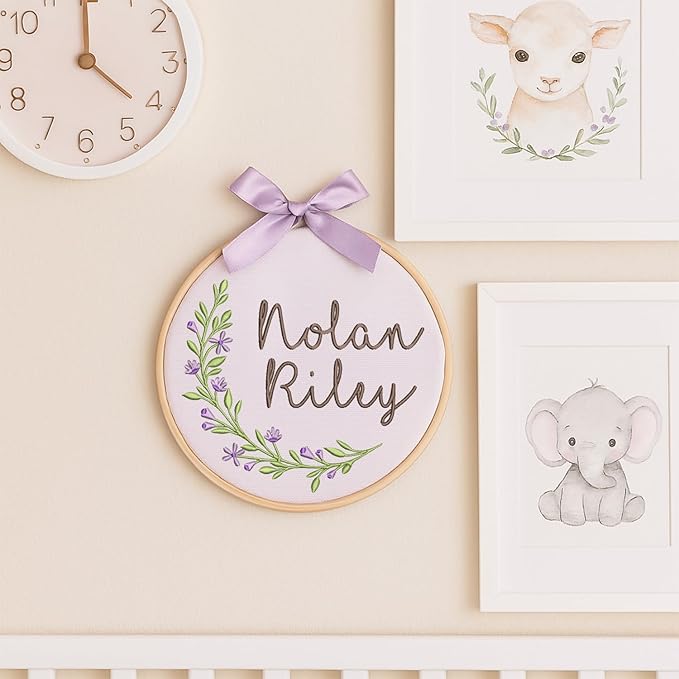 Personalized Baby Name Sign Welcome Baby Announcement Sign Newborn Baby Embroidery Hoop with Bows Baby Hospital Name Sign Custom Infant Baby Name Baby Shower Gifts (12)