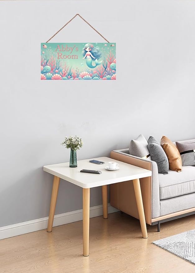 Personalized Vintage Mermaid Art Décor For Kids Room Custom Name Door Wall Decor, Ocean Floral Nursery Art Plate For Girls Bedroom Home Club Cabin Garage Bar