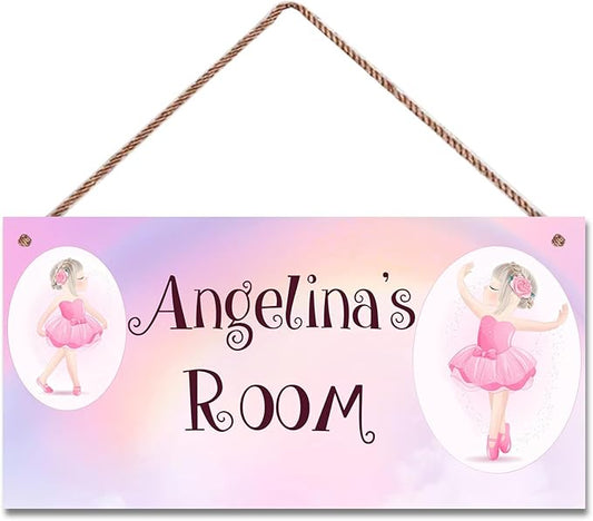 Personalized Cute Dancing Girl Sign, Ballet Girls Signs Kids Room Custom Name Door Wall Decor, Floral Nursery Art Plate For Boys Room Girls Bedroom Little Man Cave