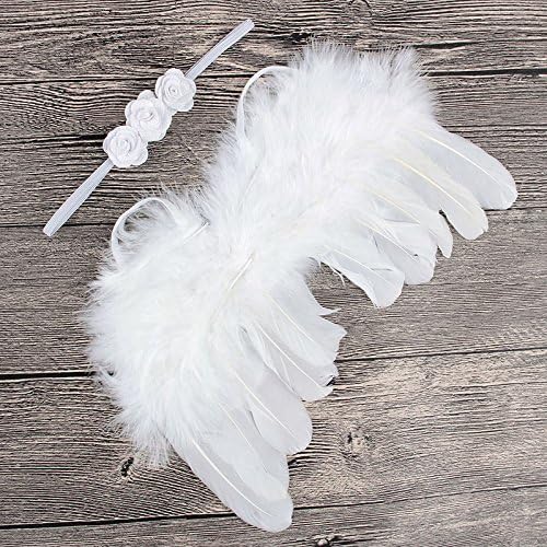 Nishine 2 PACK White Newborn Fuzzy Feather Angel Wings + Headband Set for Baby Cosplay Girls Costume Photography