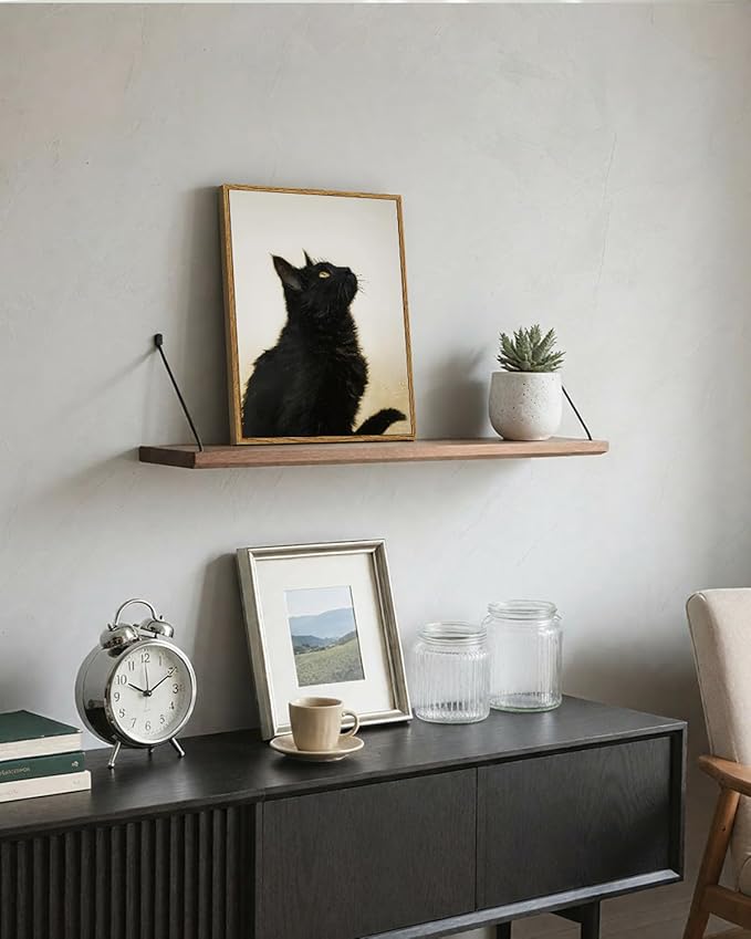 ARPEOTCY Vintage Framed Canvas Wall Art, 12x16inch, Farmhouse Black Cat Wall Decor, Animal Art Prints Home Decorations, Cottagecore Paintings for Living Room Bedroom Office Decor