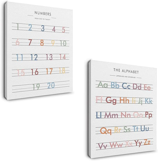Ryeolo Alphabet Canvas Prints - Wall Art for Kids, Safari Nursery Decor, Boho Rainbow Art for Living Room, Classroom, Playroom - 12x16 Inches, Set of 2