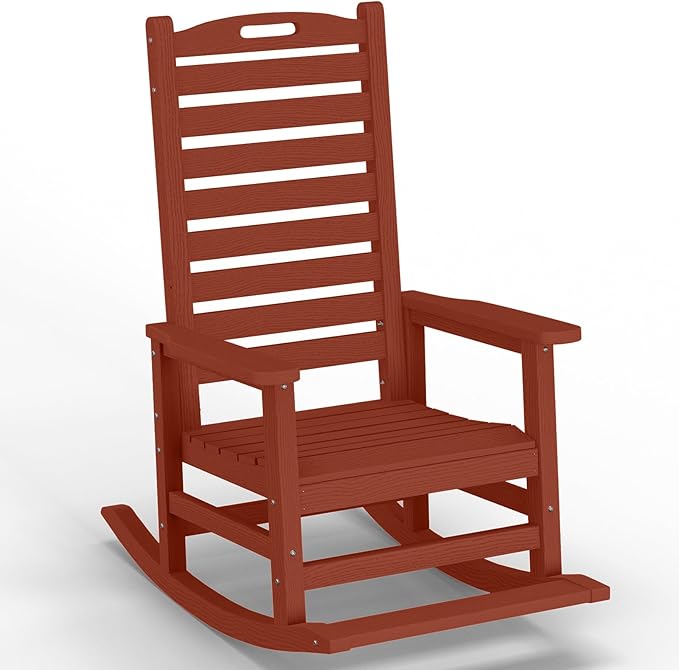 Outdoor Rocking Chair with Removable Footboard for Adults, HDPE High Back Patio Rocking Chairs, 330lbs All Weather Porch Rocking Chairs for Outdoor & Indoor -Reddish Brown