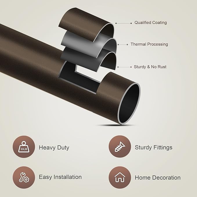Dark Brown Curtain Rods for Windows 72 to 144 Adjustable Modern Curtain Rod 1 inch Diameter Heavy Duty with Decorative Finials for Living Room Bedroom Farmhouse Outdoor Patio