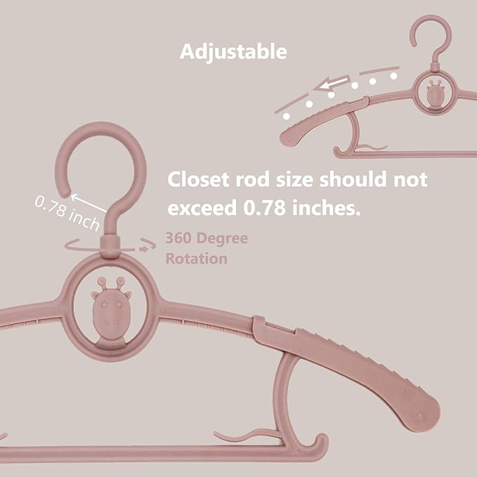 Baby Hangers for Closet, 360° Swivel Hook Kids Hanger, Non-Slip Baby Clothes Hangers, 30pcs Nude Pink Adjustable Toddler Hanger for Girl Boy Infant Kid Hangers, Space Saving