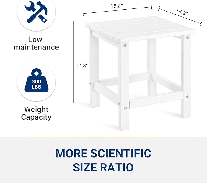 UDPATIO Outdoor Side Table for Patio, 2PCS 16 x 16 inches Adirondack Table Poolside Patio Table, HDPE End Table for Outside Backyard Pool Indoor Companion