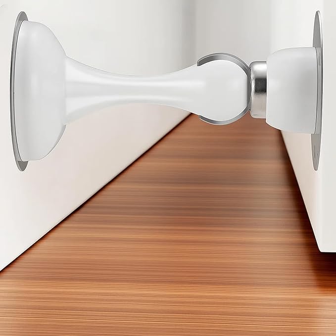 Magnetic Door Stop No Drilling Door Stop with 3D Adhesive Tapes Keep Door Open Door Stainless Steel Screws for Stronger Mount (White)