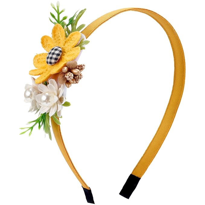 Flower Headbands for Girls Kids Toddlers Sunflower Floral Headpiece Non Slip Elegant Wedding Flower Crown Hairband Spring Summer Fashion Cloth Headdress Accessories for Birthday Party (Orange)