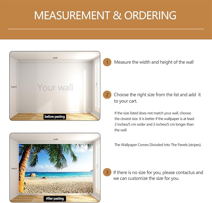 Beach Wall Mural Tropical Palm Trees Wallpaper for Bedroom Bathroom（Not Peel and Stick）