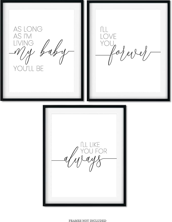 Govivo I'll Love You Forever Modern Typography Wall Print, Set of 3 Minimalist Wall Decor for Nursery, Above Crib Art, Baby Shower New Parent Gift - 11x14 unframed print