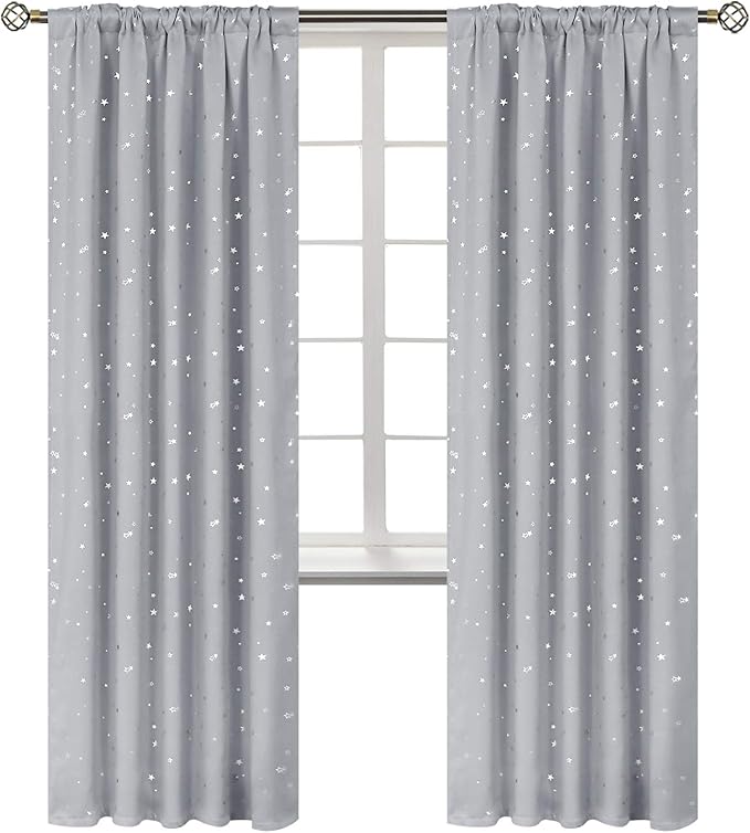 BGment Kids Blackout Curtains for Bedroom, Rod Pocket Room Darkening Curtains Decoration Thermal Insulation Window Drapes for Nursery, Children Room, 2 Panels, Each 42 x 84 Inch, Light Grey