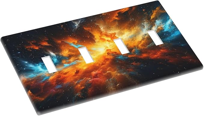 Light Switch Cover Cosmic Outer Space Nebula Explosion 4 Gang Switch Plate Covers Quad Toggle Wall Plates Decorative Switchplate Electrical Faceplate for Bathroom Home Decor
