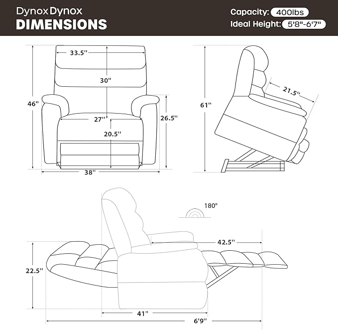 DYNOX 400lbs Big Tall Man Large-Wide Power Dual Motor Lift Recliners Chairs for Elderly, Lay Flat Lift Chair with Infinite Positions, Heat & Massage, Extended Footrest (9298L,Chenille,Brown)