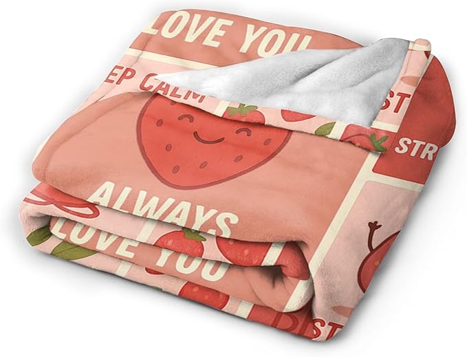 Cute Strawberry Blanket Funny Cartoon Berry Fruit Throw Blanket Soft Cozy Fleece Fuzzy Plush Warm Stuff Bedding Nursery Toddler Baby Blankets Gifts for Boys Girls Kids Adult Men Women 40"X50"