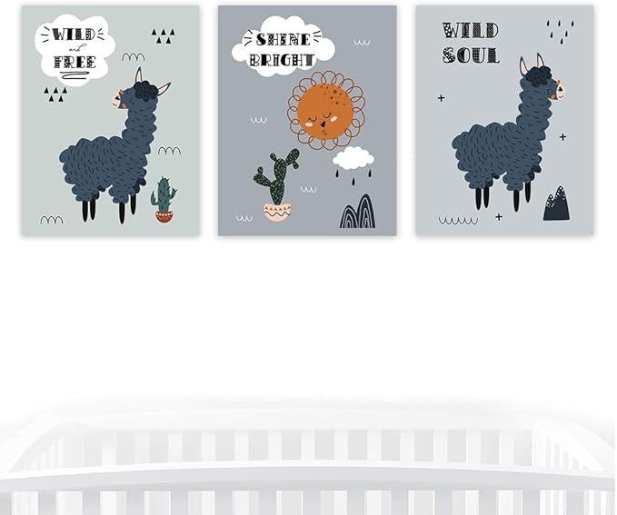 Andaz Press Nursery Kids Room Scandinavian Hello Llama Wall Art Decor Poster Prints, 8.5 x 11-inch, Scandinavian Wild And Free, Shine Bright, Wild Soul Llama Graphic, 3-Pack, Unframed