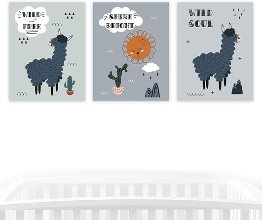 Andaz Press Nursery Kids Room Scandinavian Hello Llama Wall Art Decor Poster Prints, 8.5 x 11-inch, Scandinavian Wild And Free, Shine Bright, Wild Soul Llama Graphic, 3-Pack, Unframed