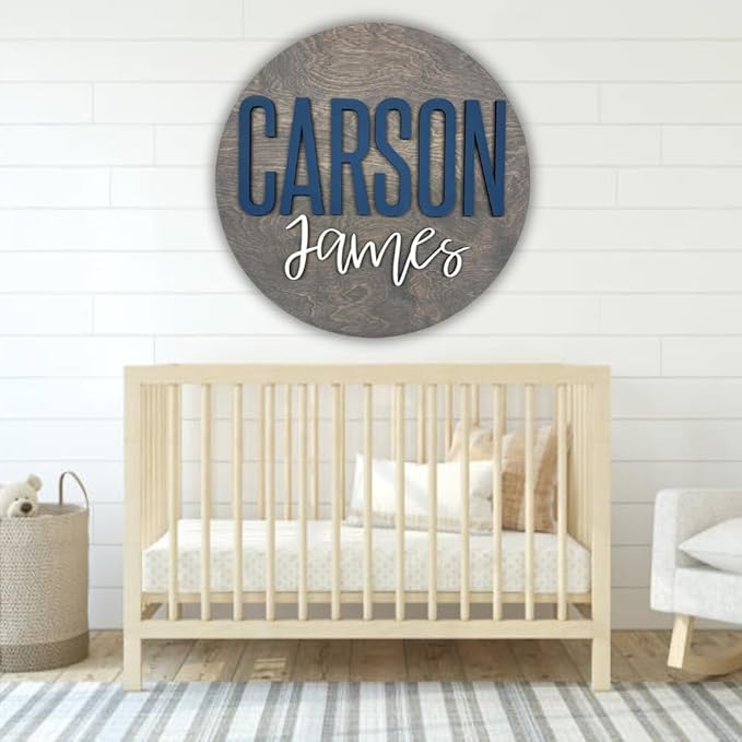 Personalized Wooden Name Sign - Custom Baby Name Signs for Nursery & Kids Room Decor - Baby Announcement Sign - Name Wall Art - Wooden Letters for Wall - Custom Round Nursery Name Sign (Design 9)